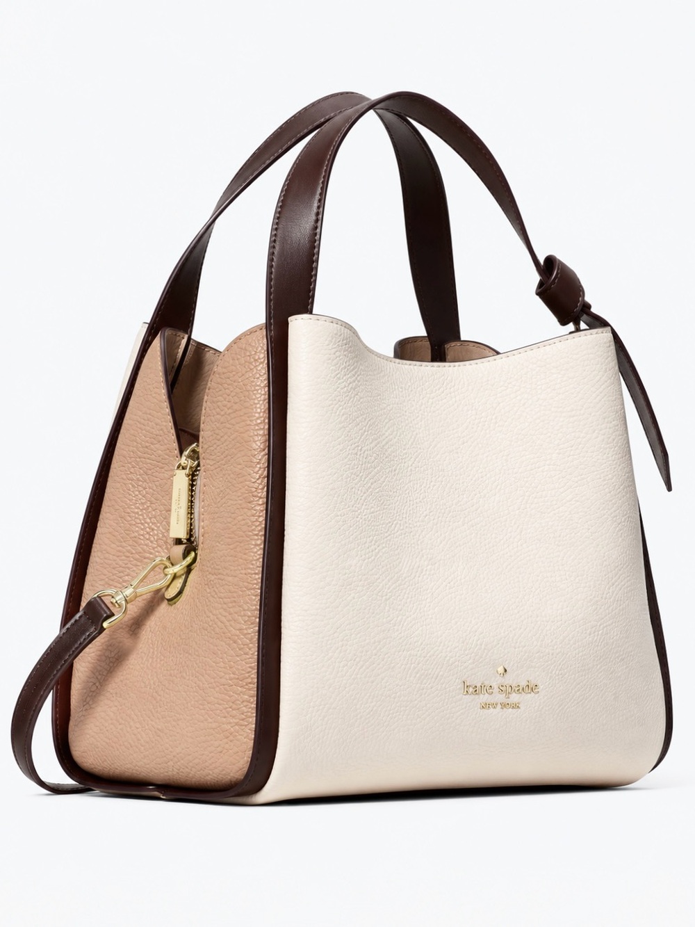 Kate Spade Knott Colorblock Satchel Pebbled Leather White Brown $378 MSRP